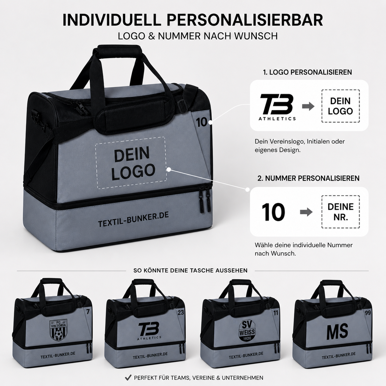 Sporttasche mit Bodenfach 2 Größen Personalisierbar
